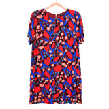 Olivaceous Maroon with Blue/Red Floral Pattern Shift Dress NWT- Size L