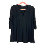 BCBGMaxazria Black Pleated Detail with Roll Tab Sleeve Tunic/Top- Size S
