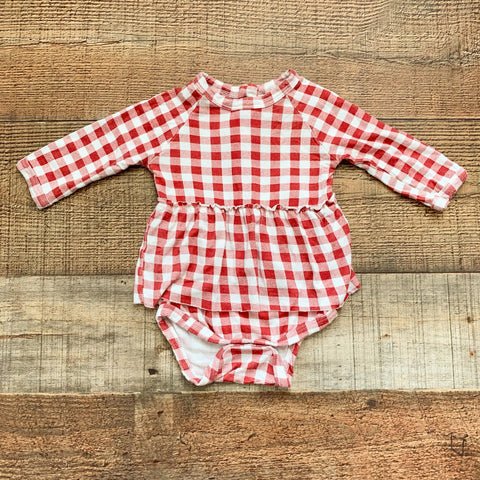 Spearmint Love Red/White Gingham Romper- Size 0-3M