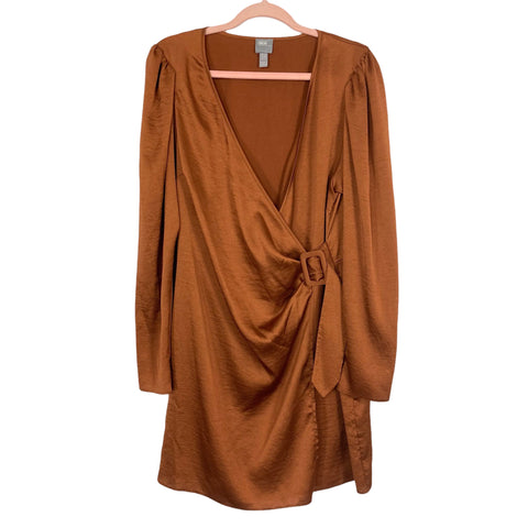 ASOS Copper Puffed Long Sleeve Buckle Waist Wrap Dress- Size 14