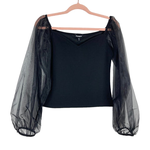Express Black Sheer Sleeve Top NWT- Size S