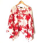 Vici Red and White Floral Print Poncho Style Top- Size S