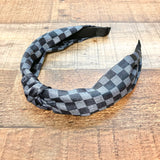 No Brand Black/Gray Checkered Top Knot Headband