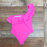 Pink Lily Hot Pink Ruffle One Shoulder Padded One Piece- Size L (sold out online, see notes)