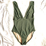 J. Crew Green Deep V Neck One Piece Swimsuit- Size 12