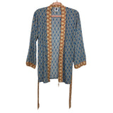 Helmer Blue and Tan Printed Kimono and Pants Lounge Set- Size S (sold as set)