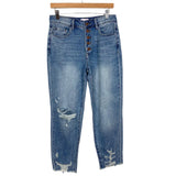 Pink Lily Distressed Raw Hem Button Fly Jeans- Size 7 (Inseam 25.5”)