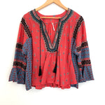 Free People Red & Blue Metallic Embroidered Blouse- Size XS