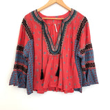 Free People Red & Blue Metallic Embroidered Blouse- Size XS