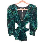 Hutch Green Velvet Floral Peplum Belted Top NWT- Size M