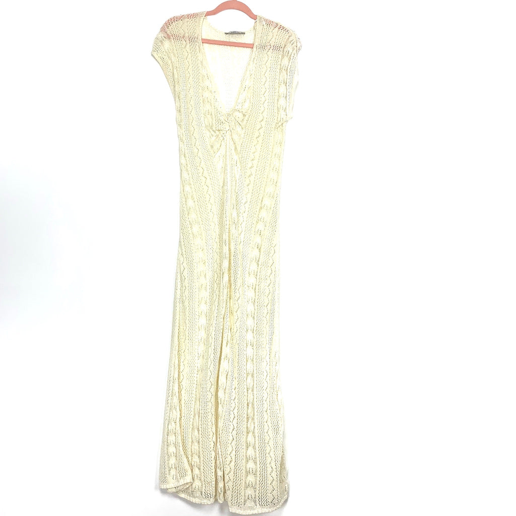 Zara Knit Cream Front Twist Sheer Dress- Size L (see notes) The Saved Collection Zara Knit Cream Front Twist Sheer Dress- Size L (see notes) The Saved Collection