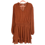 Amaryllis Clay V-Neck Smocked Waist Split Sleeve Dress- Size XL