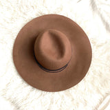 No Brand Camel Brown Wool Wide Floppy Brim Hat with Chain Belt