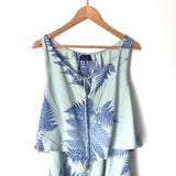 Vici Blue Leaf Print Ruffle Romper- Size S