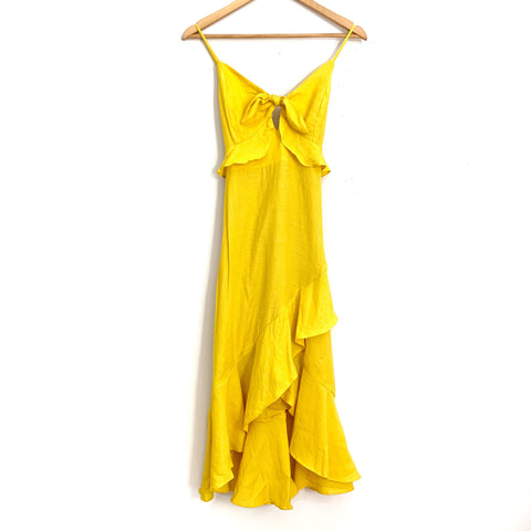 Vestique Yellow Front Tie Ruffle Dress- Size S