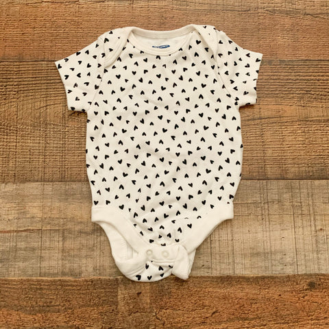 Old Navy White with Black Heart Print Onesie- Size 0-3M