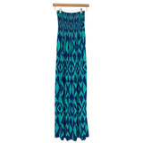No Brand Blue and Green Smocked Bodice Strapless Dress- Size ~S (see notes)