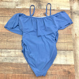 Pink Blush Maternity Blue Off the Shoulder Removable Straps Padded One Piece NWT- Size M