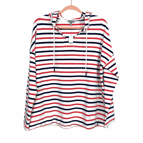 Talbots Red/White/Blue Stripe Hooded Pullover Sweatshirt NWT- Size XL