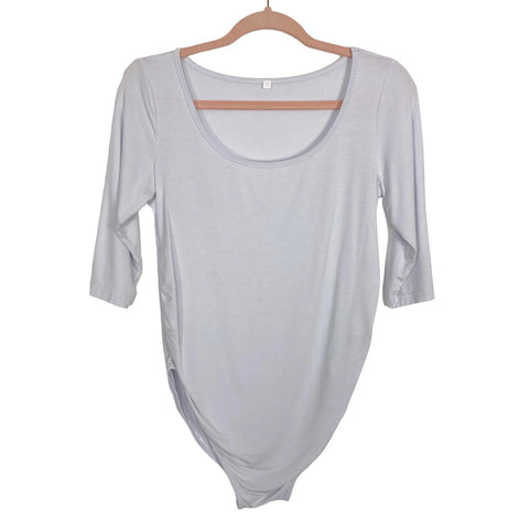 No Brand White 3/4 Length Sleeve Stretch Bodysuit- Size M