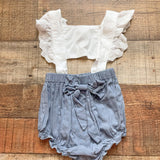 No Brand White and Blue Front Cutout Romper- Size ~3-6M (see notes)