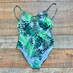 Xhilaration Palm Print Plunge Front and Tie Back One Piece- Size S
