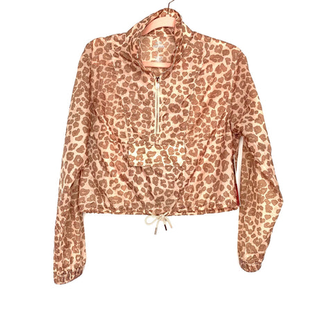 Good American Desert Leopard Lightweight Quarter Zip Sheer Pullover Jacket With Front Pocket/Drawstring NWT- Size 1 (sold out online)
