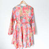 No Brand Long Sleeve Orange Printed Dress with Belt Tie- Size S