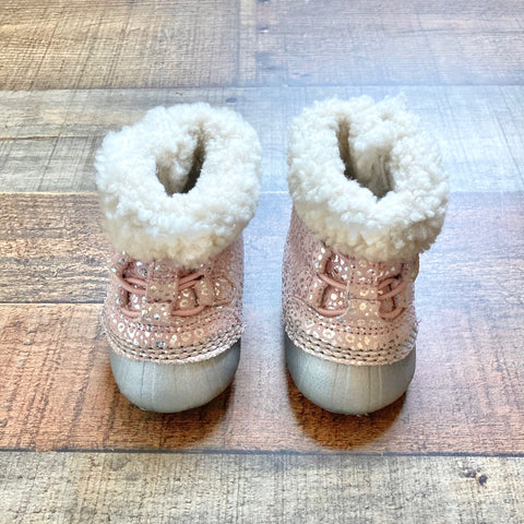 Sorel Pink/Silver Suede with Real Fur Lining Caribootie- Size 3