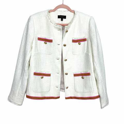 Talbots Ivory Tweed Grosgrain Jacket NWT- Size 12