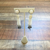 No Brand White/Black Beaded Tassel Clip On Earrings