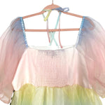 Eloquii Pastel Ombre Sheer Puff Sleeve Cross Strap Halter Tie Dress NWT- Size 14