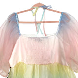 Eloquii Pastel Ombre Sheer Puff Sleeve Cross Strap Halter Tie Dress NWT- Size 14