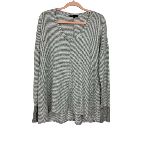 Gibson Grey/White Stripe V-Neck Top- Size M