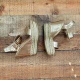 Bamboo Gold Espadrille Jute Wrap Metallic Woven Braid Platform Wedge Sandals- Size 6.5