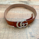 No Brand Gucci Brown Leather Belt with Double G Buckle