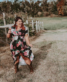 Beeson River Navy Floral Mock Wrap High Low Dress- Size 1XL