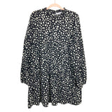 Solution Black Leopard Print Ruffle Neckline with Ruffle Detail Sleeve Dress- Size L