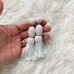 Baublebar White Beaded Tassel Earrings 4”