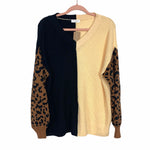 Vestique Black/Tan/Animal Print Level Up Sweater NWT- Size S