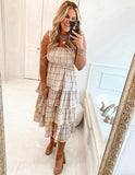 Storia Pastel Smocked Bodice Shoulder Tie Strap Tiered Dress NWT- Size M (sold out online)