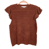 Amaryllis Brown Ruffle Sleeve Open Knit Sweater-Size XL