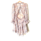 Aura Blush Pink and Blue Floral Ruffle Dress with Open Back NWT- Size M