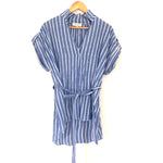 Hayden Blue & White Stripe Tie Linen-like Blouse with High Low Hem- Size S