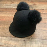 BCBGMaxazria Black Real Fur Pom Pom Hat
