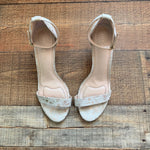 Kelly & Katie Nude/Metallic Ankle Strap Open Toe Heels- Size 9.5