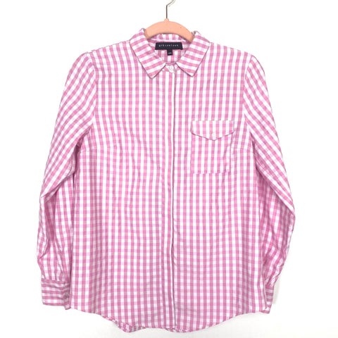 Gibsonlook White/Pink Checker Print Long Sleeve Top- Size XXS