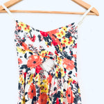 Free People Yellow and Pink Floral Blouse with Keyhole- Size XS