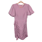 Entro Lilac Draped Front with Side Ruffle and Puffed Sleeves Dress- Size S (see notes)