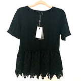 Endless Rose Black Crochet Lace Hem Tee NWT- Size ~S (see notes)